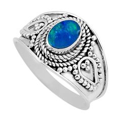 0.76cts solitaire natural doublet opal australian 925 silver ring size 7 y46411