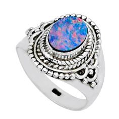 1.61cts solitaire natural doublet opal australian 925 silver ring size 7 y6710