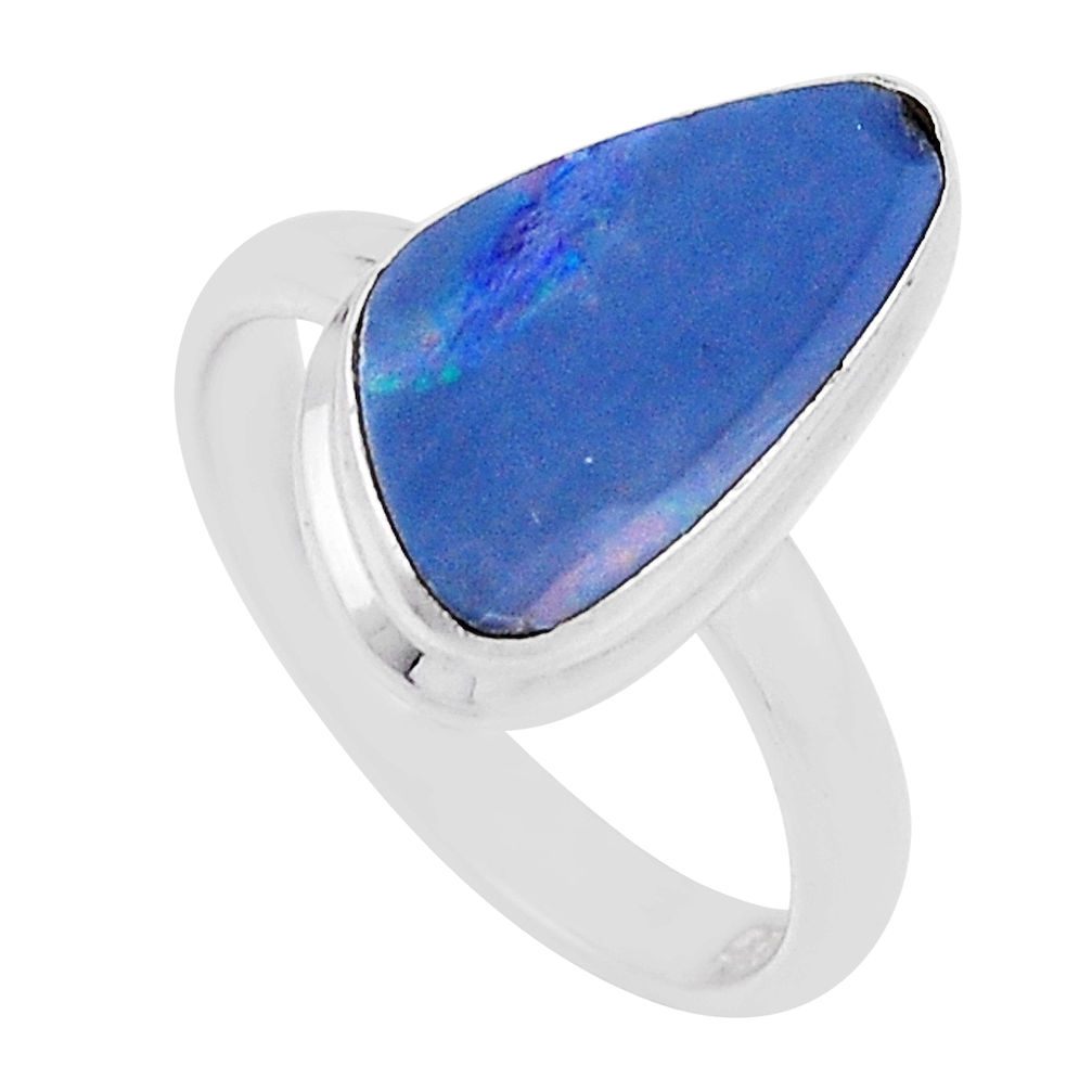 4.69cts solitaire natural doublet opal australian 925 silver ring size 8 n30804