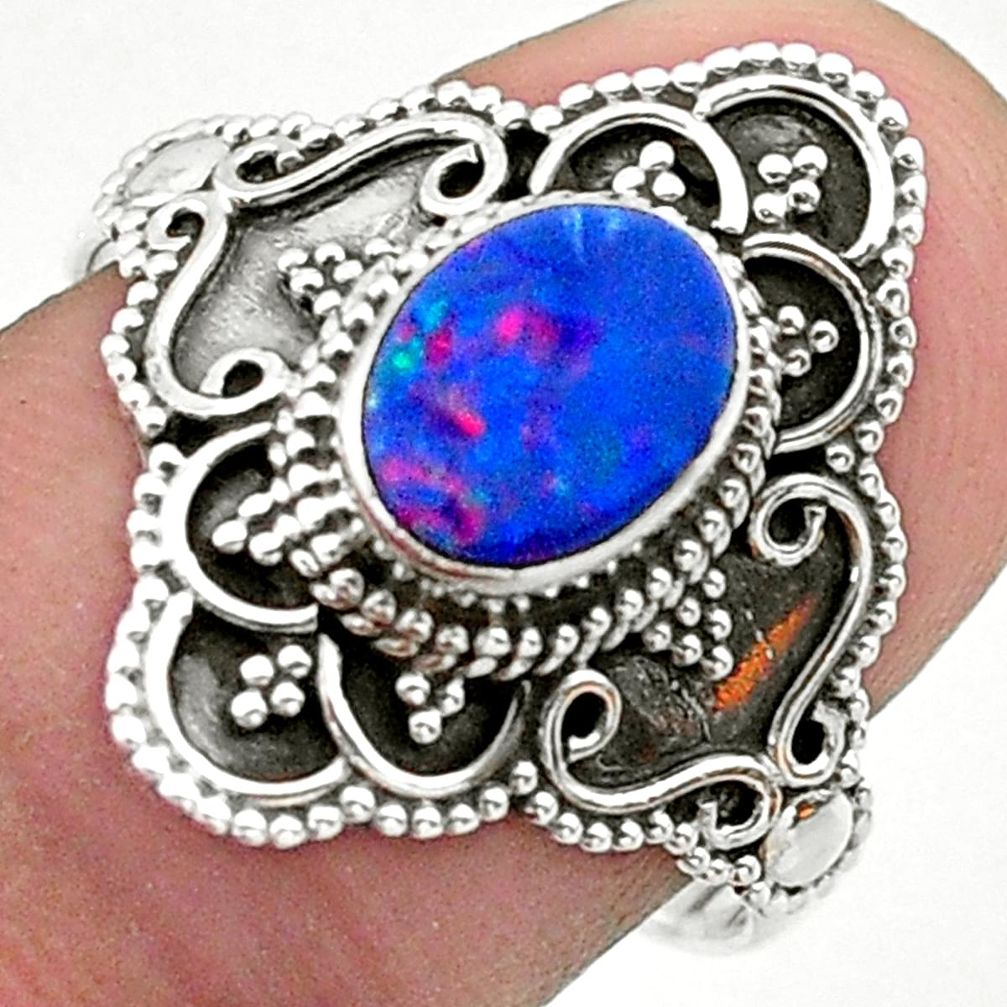 1.62cts solitaire natural doublet opal australian 925 silver ring size 8 t30667
