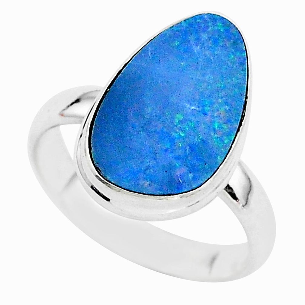 5.11cts solitaire natural doublet opal australian 925 silver ring size 8 t3423