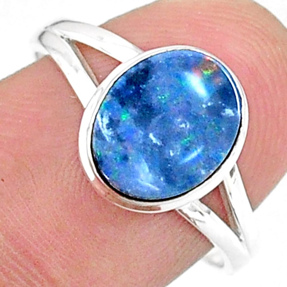 2.45cts solitaire natural doublet opal australian 925 silver ring size 8 t34631