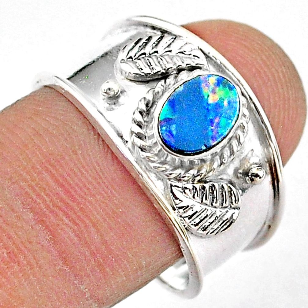 1.02cts solitaire natural doublet opal australian 925 silver ring size 8 t42282