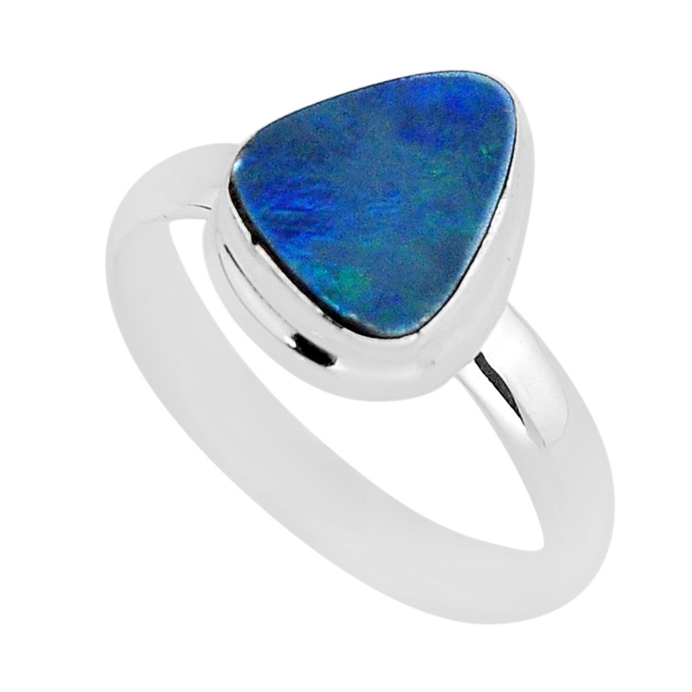 2.45cts solitaire natural doublet opal australian 925 silver ring size 8 y60529