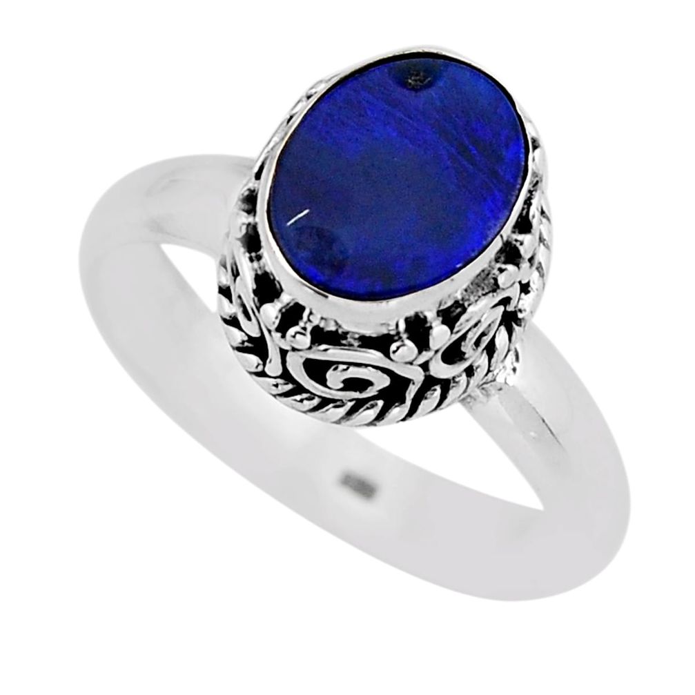 3.16cts solitaire natural doublet opal australian 925 silver ring size 8 y64071