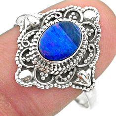 1.42cts solitaire natural doublet opal australian 925 silver ring size 9 t30678