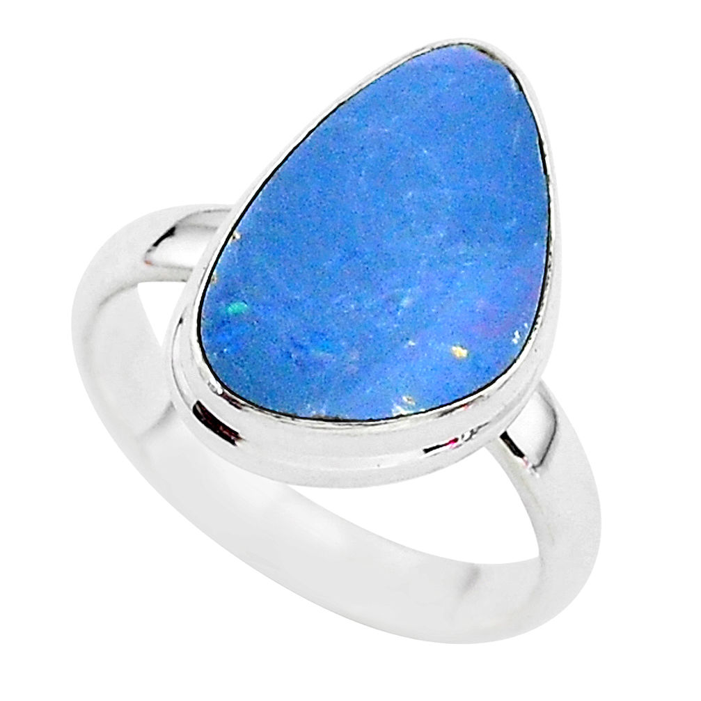 5.08cts solitaire natural doublet opal australian 925 silver ring size 7.5 t3431