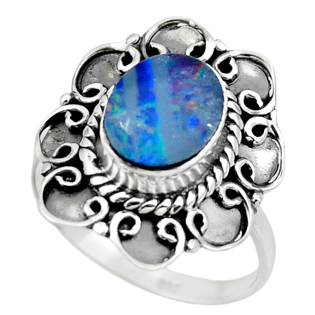 3.39cts solitaire natural doublet opal australian silver ring size 8.5 r49546