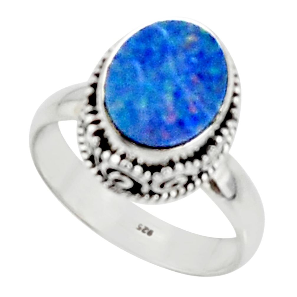 3.91cts solitaire natural doublet opal australian silver ring size 8.5 r50824