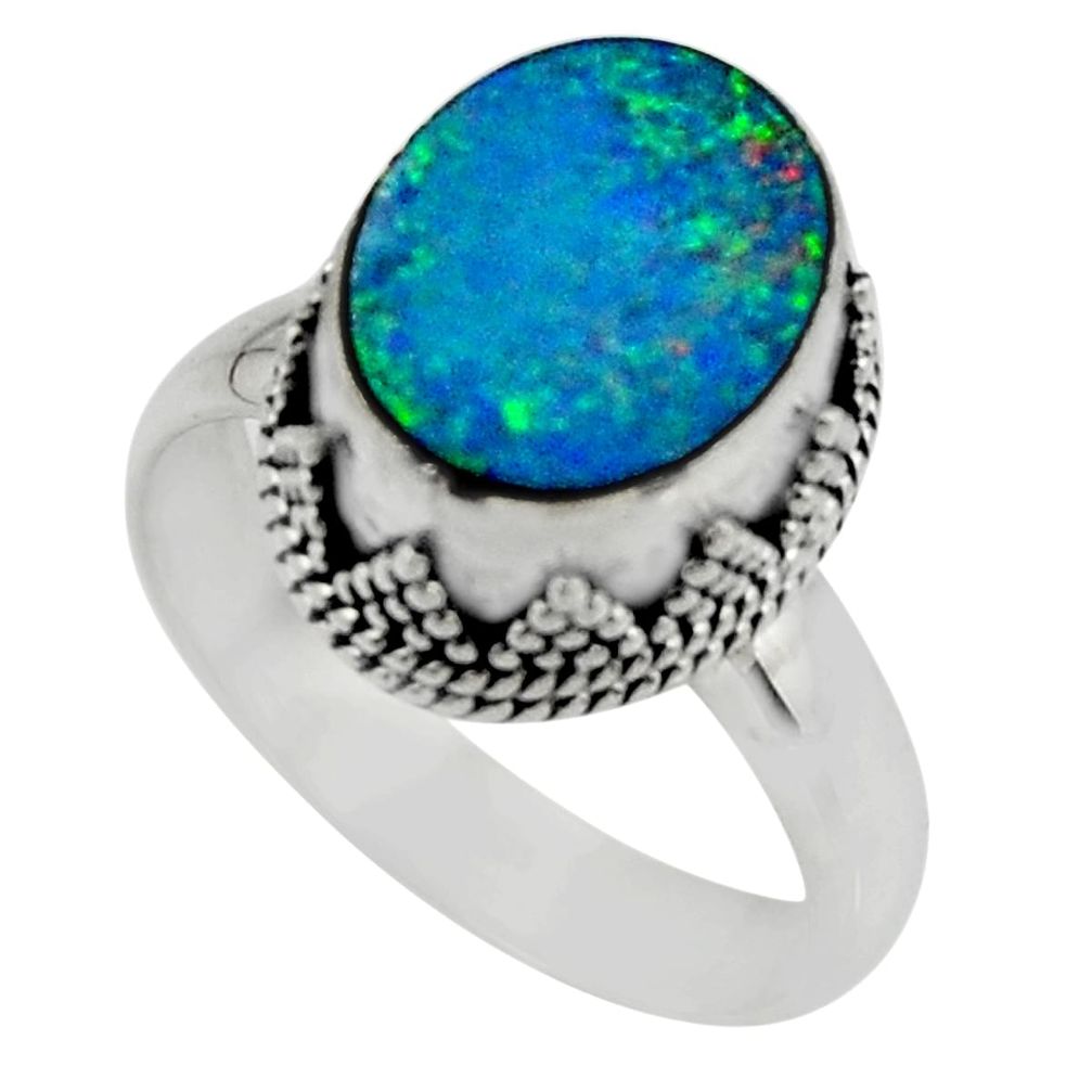 8.55cts solitaire natural doublet opal australian silver ring size 7.5 r51184