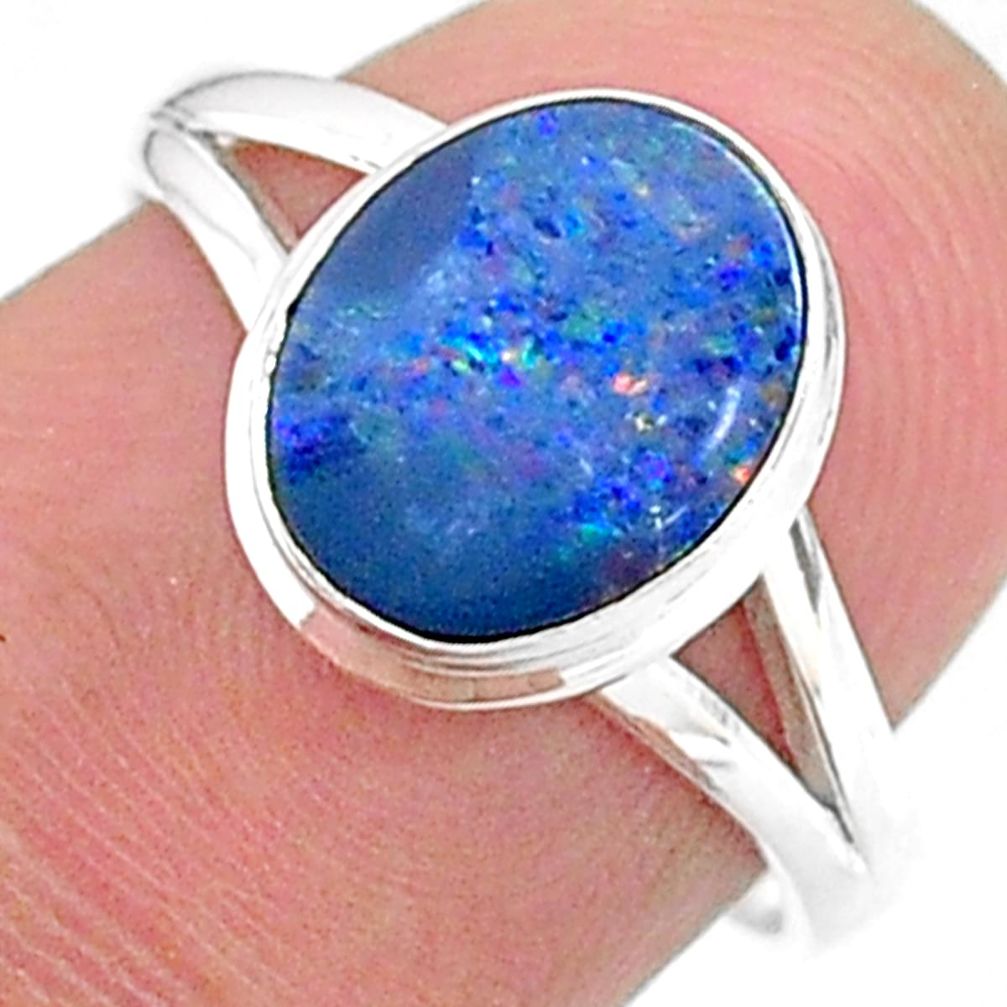 2.45cts solitaire natural doublet opal australian silver ring size 7 t34626
