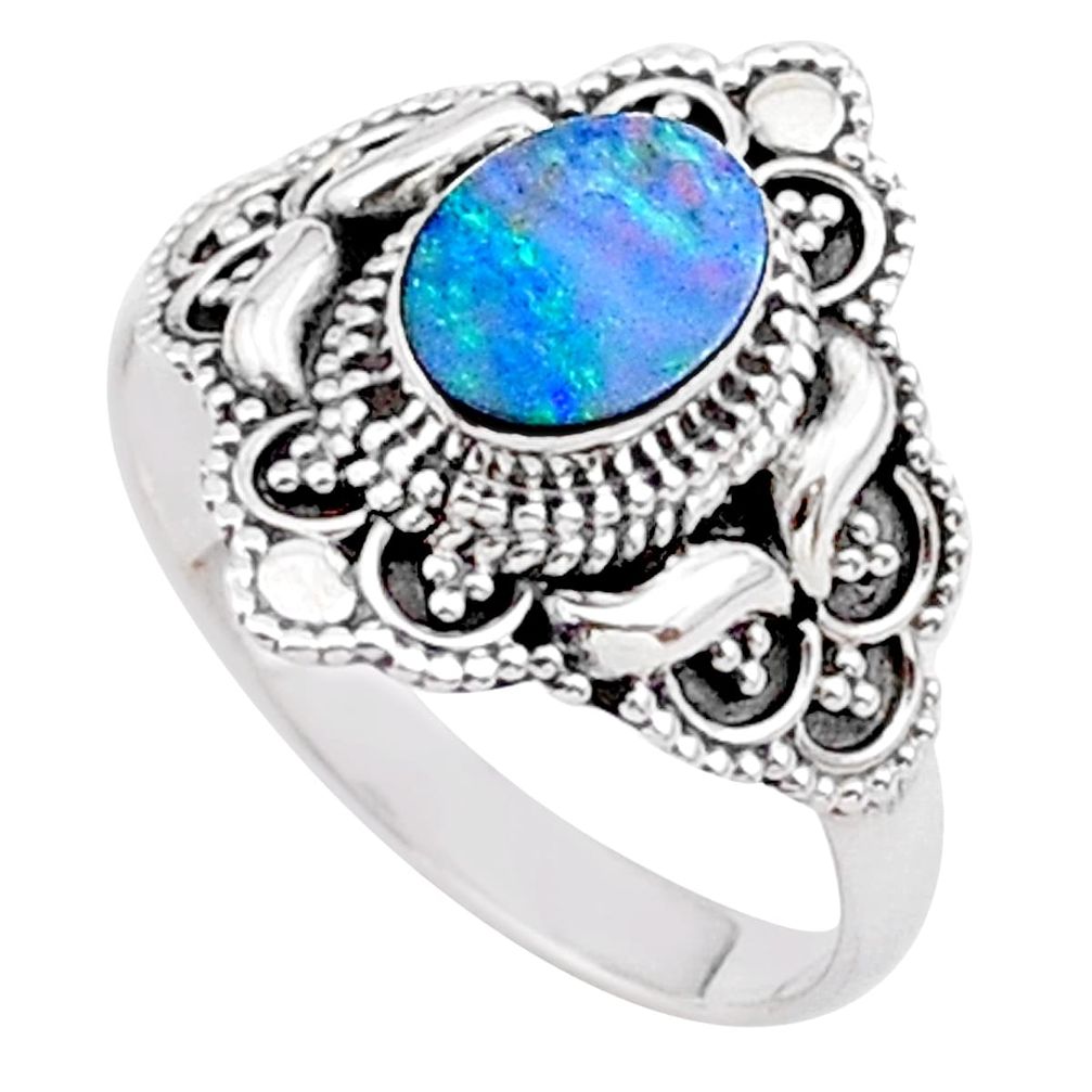 0.97cts solitaire natural doublet opal australian silver ring size 8.5 t27130