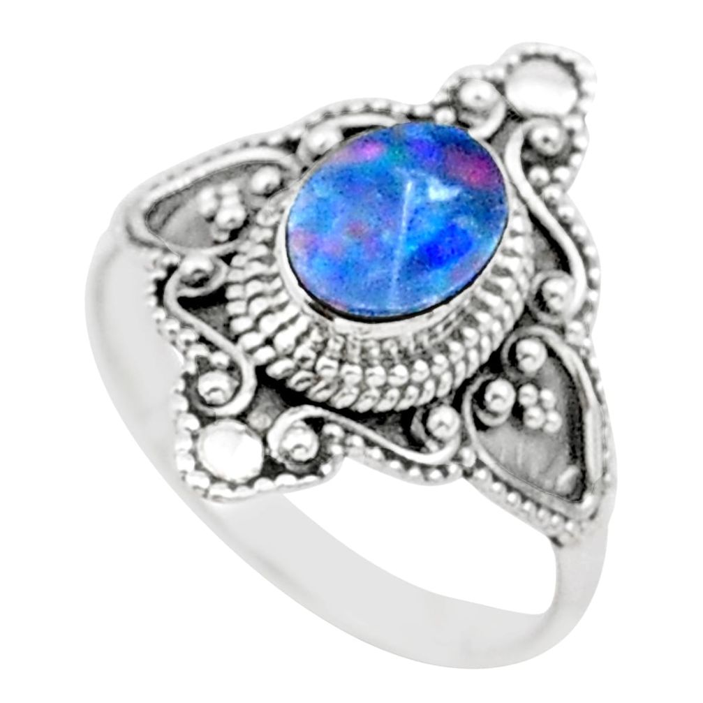 0.90cts solitaire natural doublet opal australian silver ring size 7.5 t27139