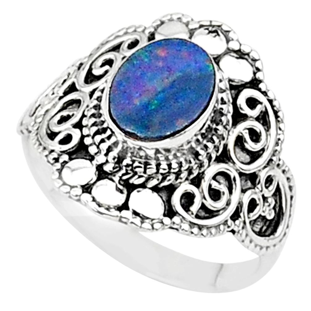 0.85cts solitaire natural doublet opal australian silver ring size 6.5 t27152