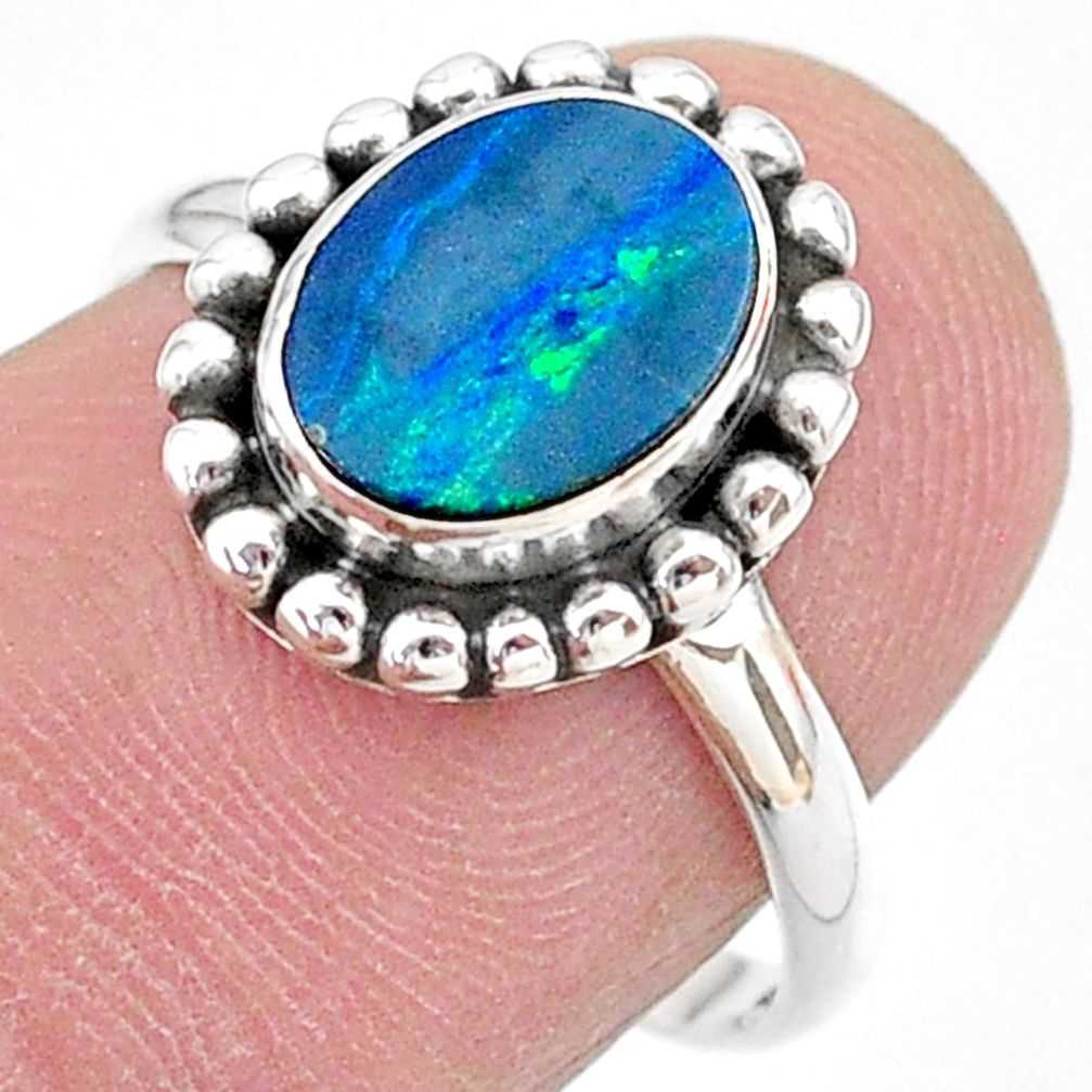 1.79cts solitaire natural doublet opal australian silver ring size 7.5 t27417