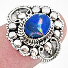 1.70cts solitaire natural doublet opal australian silver ring size 6.5 t27420