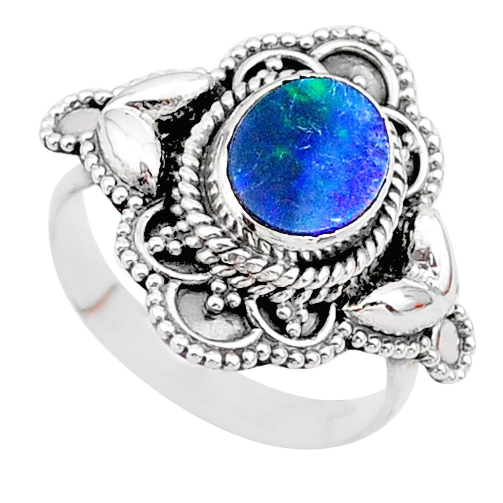2.23cts solitaire natural doublet opal australian silver ring size 6.5 t27444