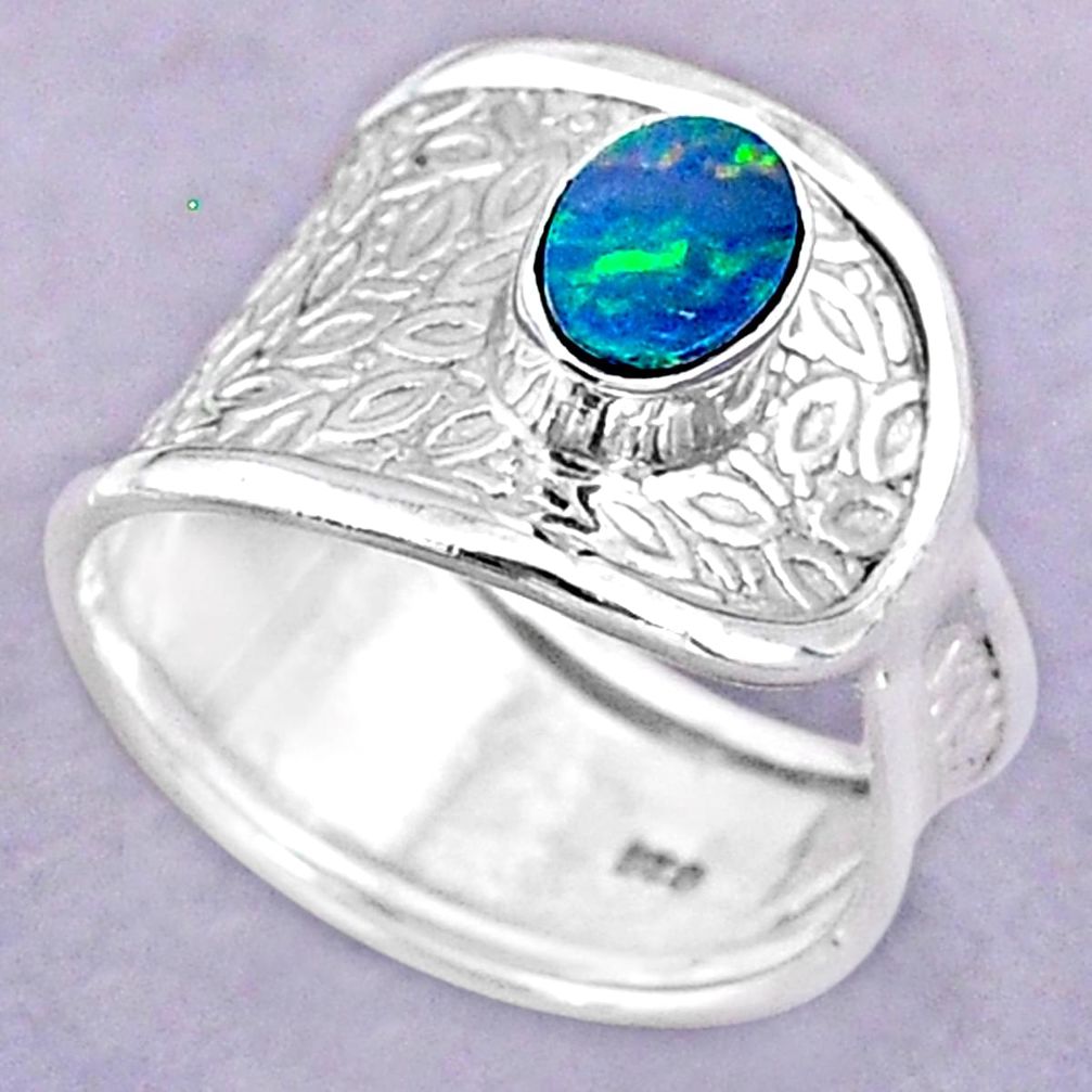 1.06cts solitaire natural doublet opal australian silver ring size 7.5 t32484