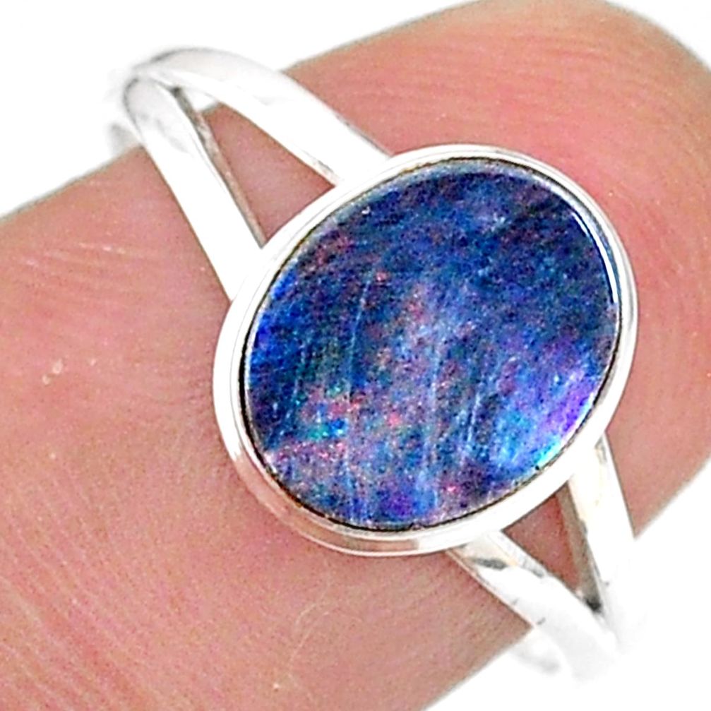 2.42cts solitaire natural doublet opal australian silver ring size 8.5 t34619