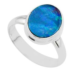 3.26cts solitaire natural doublet opal australian silver ring size 6.5 t58366