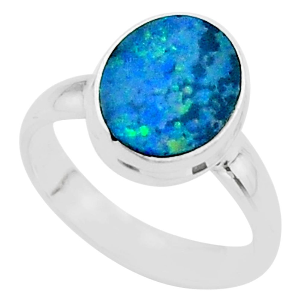 3.12cts solitaire natural doublet opal australian silver ring size 6.5 t58375