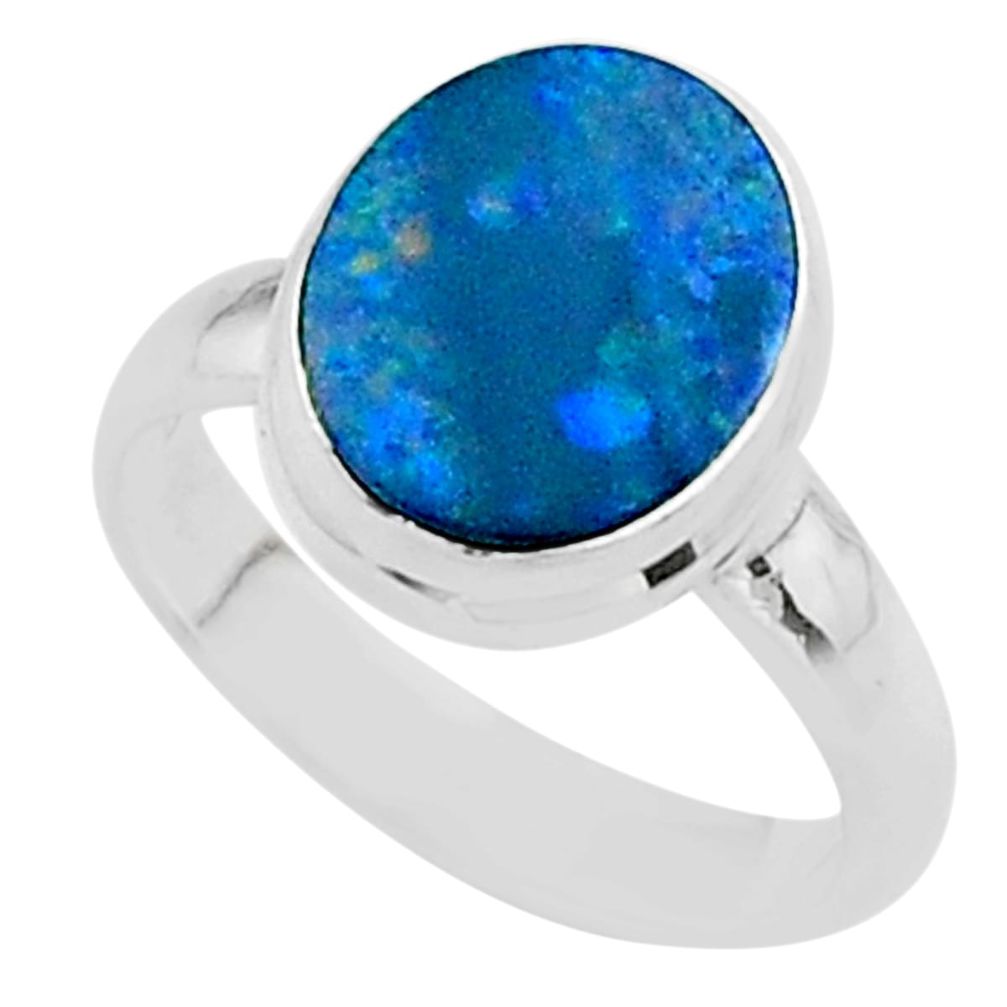 3.48cts solitaire natural doublet opal australian silver ring size 5.5 t58420