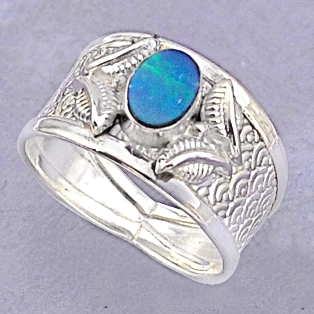 1.04cts solitaire natural doublet opal australian silver ring size 7.5 t93674