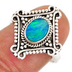1.09cts solitaire natural doublet opal australian silver ring size 7.5 y78152