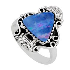 3.91cts solitaire natural doublet opal australian silver ring size 8.5 y82934