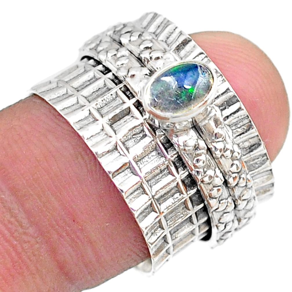 0.66cts solitaire natural ethiopian opal 925 silver spinner ring size 6.5 t31479