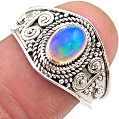 1.37cts solitaire natural ethiopian opal oval 925 silver ring size 8 t75786