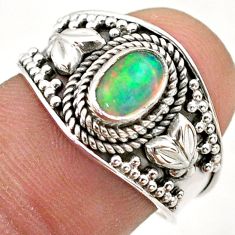 1.46cts solitaire natural ethiopian opal oval 925 silver ring size 7.5 t75816