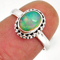 2.09cts solitaire natural ethiopian opal oval 925 silver ring size 5.5 y76442