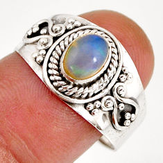 1.48cts solitaire natural ethiopian opal oval 925 silver ring size 8.5 y77443