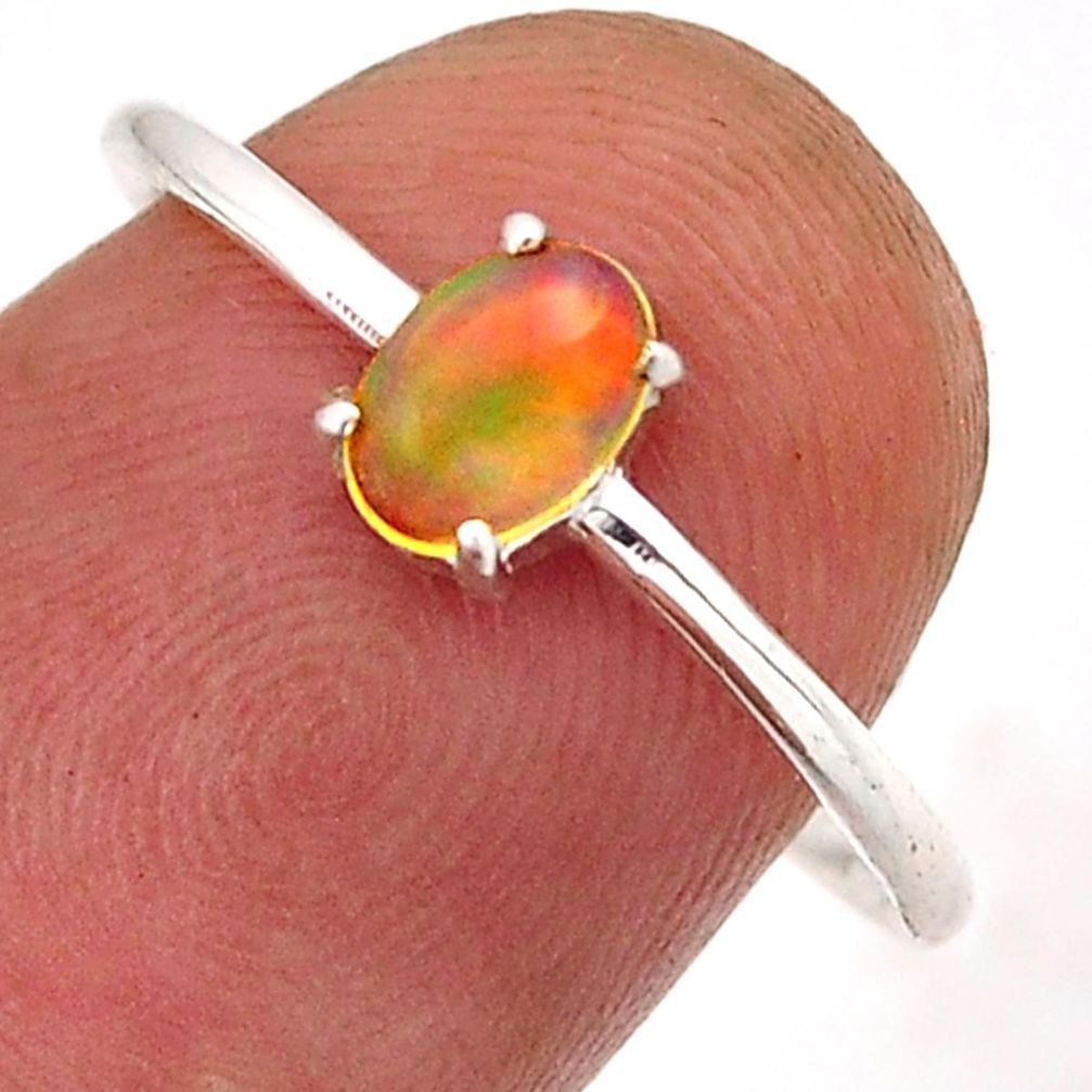 1.15cts solitaire natural ethiopian opal oval 925 silver ring size 6.5 y94395