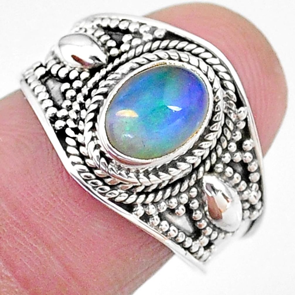 2.19cts solitaire natural ethiopian opal oval shape silver ring size 8 t10260