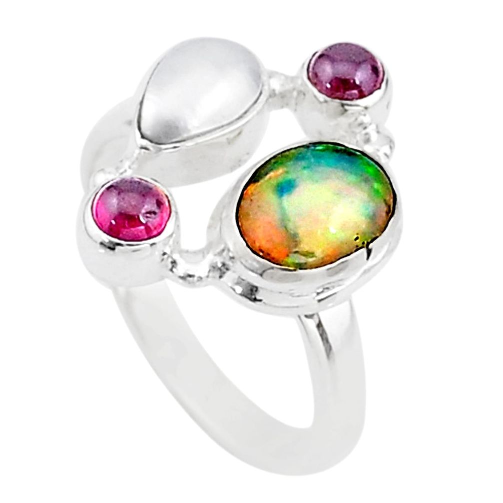 6.54cts solitaire natural ethiopian opal pearl 925 silver ring size 8.5 t15548