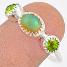 2.92cts solitaire natural ethiopian opal peridot silver ring size 8 t90381