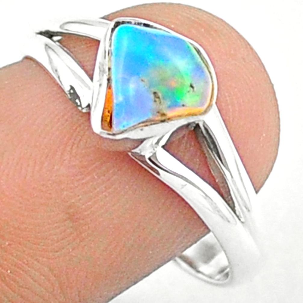 3.51cts solitaire natural ethiopian opal rough fancy silver ring size 9 u19231
