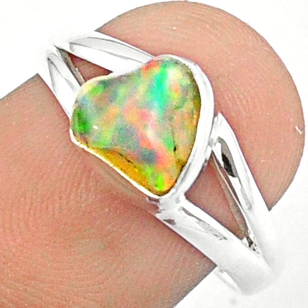 3.48cts solitaire natural ethiopian opal rough fancy silver ring size 7.5 u19235
