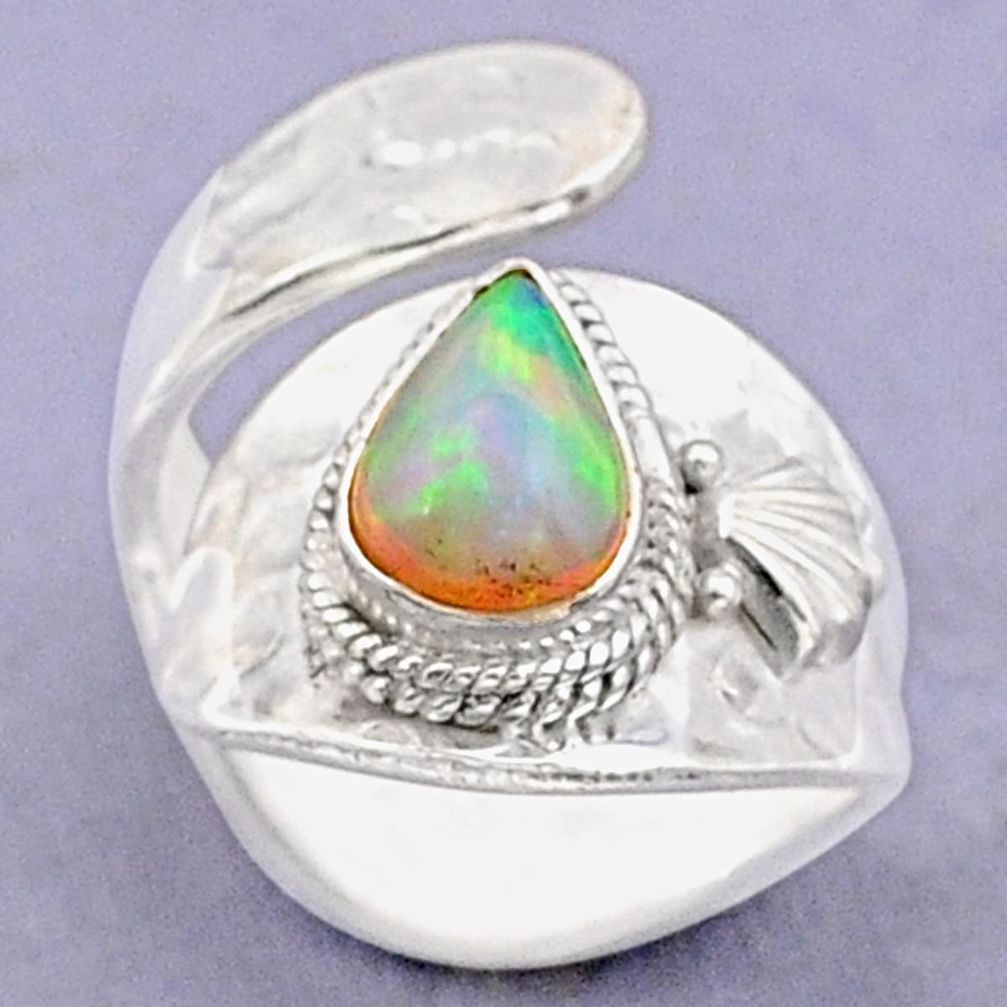 2.12cts solitaire natural ethiopian opal silver adjustable ring size 6 t87958