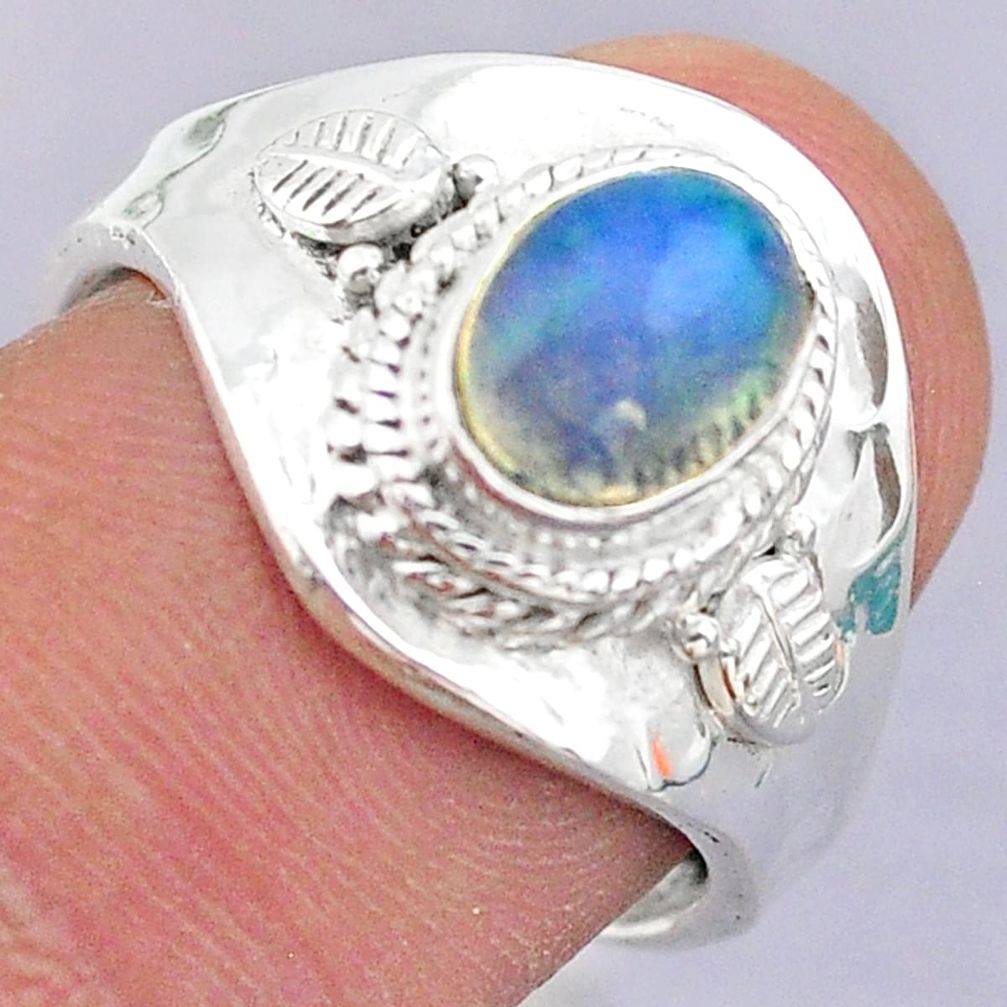 1.82cts solitaire natural ethiopian opal silver adjustable ring size 7 t32162