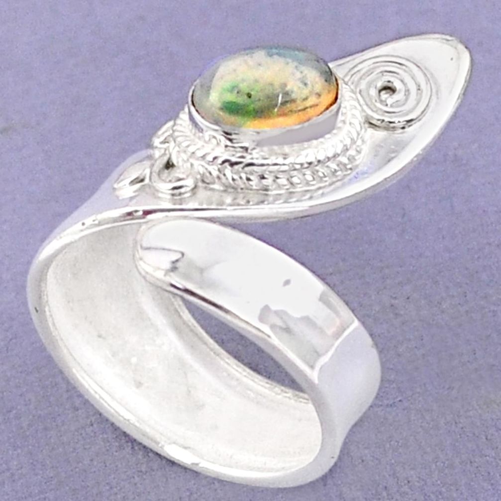 2.14cts solitaire natural ethiopian opal silver adjustable ring size 7 t87953