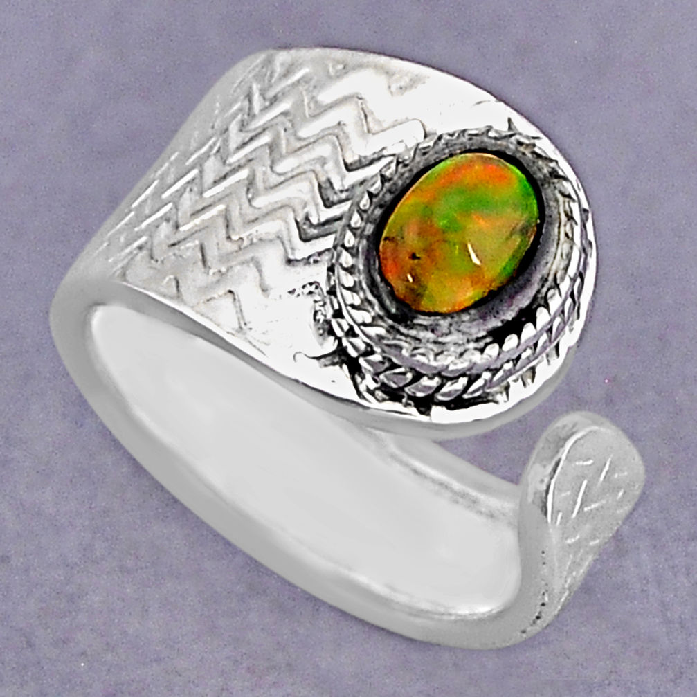 1.61cts solitaire natural ethiopian opal silver adjustable ring size 7 y75367