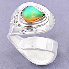 2.22cts solitaire natural ethiopian opal silver adjustable ring size 7.5 t87955