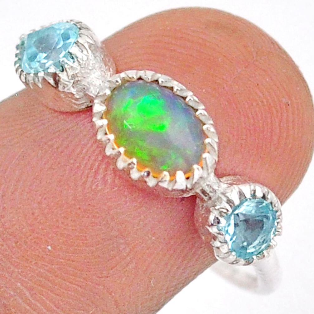 2.92cts solitaire natural ethiopian opal topaz 925 silver ring size 8 t90384