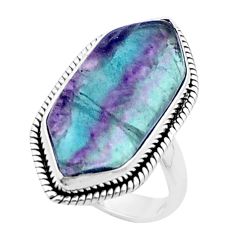 13.45cts solitaire natural fluorite hexagon 925 silver ring size 6.5 u38567