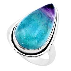 11.84cts solitaire natural fluorite pear shape 925 silver ring size 6.5 u38585
