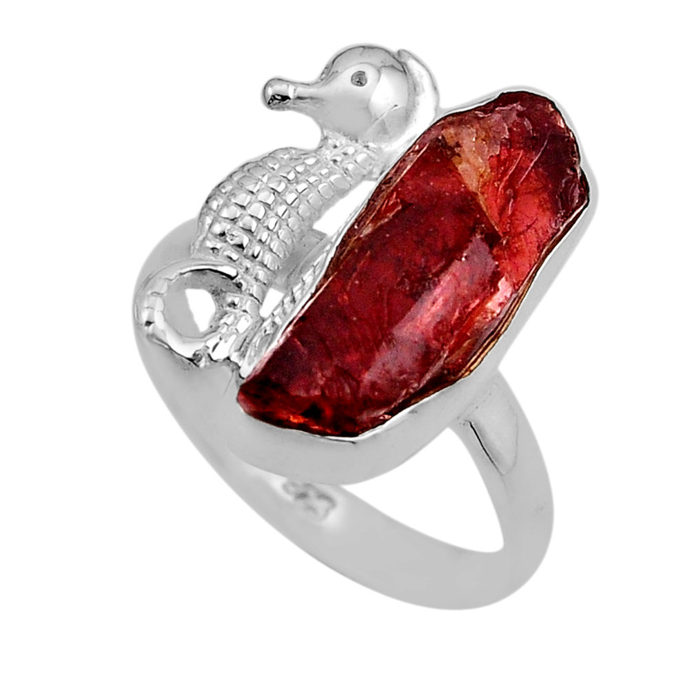 7.12cts solitaire natural garnet rough 925 silver seahorse ring size 8.5 y88411