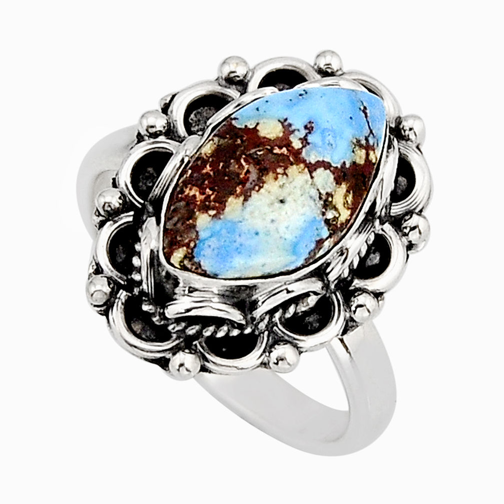5.97cts solitaire natural golden hills turquoise 925 silver ring size 7 y75680